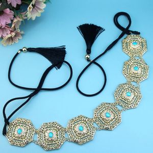 Sunspicems Chic Moroccan Caftan Belt Women Tassels Rope Waist Chain Gold Color Arabic Bride Wedding Jewelry Muslim Dress Belt 240408