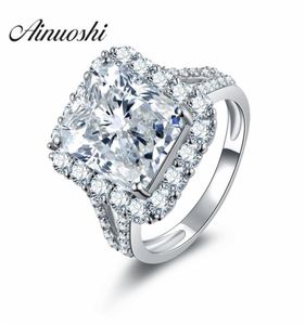 Ainoushi 925 Sterling Silver Women Wedding Halo Ring Jewelry 4 Carats Rec Cut Sona Anniversary Ring Jewelry Y20017309823