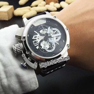 Ny högkvalitativ U-51 U51 Chimera Steel Case White Skeleton Dial Miyota Quartz Chronograph Mens Watch Stopwatch Black Leather Watc303u