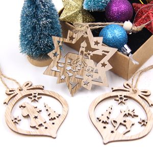 12st/box Creative Vintage Christmas Woode Woode Pendants Ornament Diy Christmas Party Decorations Christmas Ornament Box
