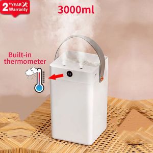 Humidifiers 3000ml Air Humidifier Essential Oil Diffuser Humidity Digital Display Aromatherapy Portable Humidifiers Diffusers Double Nozzle