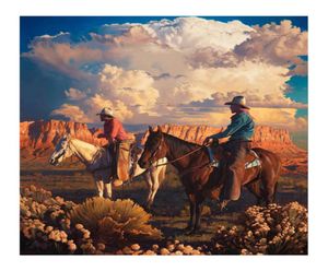 Maggiori Vater und Sohn Cowboy Malmalerei Poster Print Home Decor gerahmt oder unvorbereitet Popaper Material8082574