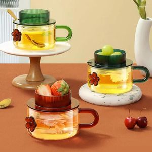 Weingläser Glas mit Deckung Tee Making Cup Water Haushalt Frühstückslöffel Set Trinken