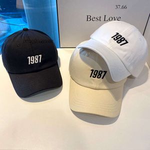 Baseball Cap Women's Spring/Summer Soft Top Baseball 1987 broderad koreansk utgåva Instagram Fashion Duck Tongue Men's Casual Curved Eaves Hat Trendy