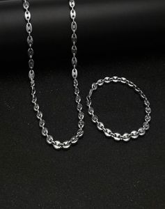 316Lステンレススチールコーヒービーンチェーン22Quotnecklaceと8Quotbraceletsファッションヒップホップジュエリーセットゴールドチェーン男性1354120