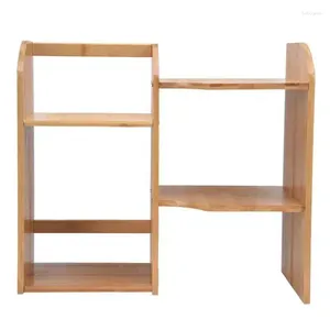 Hooks Desktop Bookshelf Bamboo Countertop Bookcase for Office Home Cosmetic