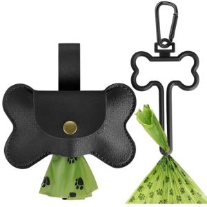 Dog Poop Pickup Bag Dispenser med koppel CLIP PET Avfallsväska dispenser för hundpooper husdjur utomhus poopbag läder innehavare