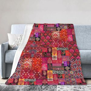 Blankets HQ Bohemian Traditional Oriental Moroccan Collage Style Artwork. Blanket Soft Warm Flannel Throw Cover For Picnic Travel