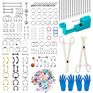 Body Jewelry Piercing Gun Pliers Needles Tool Kit Steel Nose Septum Lip Eyebrow Tongue Belly Nipple Earrings 240407