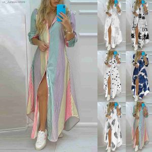 Основные повседневные платья нерегулярные макси-платья Laides Single Breadsed Logn Long Dress Women Print Print Press Press Casual Округанный воротник длинный SLVE T240412