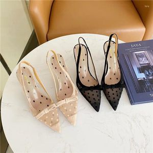 Casual Shoes Beige Heeled Sandals Spring Slip-on Loafers Summer Women's Breathable Black Elastic Band High Low Comfort Pointed 2024 Fa