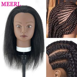 Afro Mannequin Head 100% Real Hair Manikin Head Syding Hairdresser Treinando Cabeça Cabeça para Tingimento Corte Braiding Practice 240403