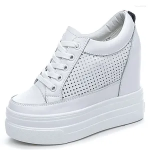 Sapatos casuais de couro genuíno de sola de sola grossa Vermentista Verão Wild Corean Version Breatable Sneakers Women Women 11 cm Saltos