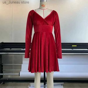 Urban Sexy Dresses Size Fall Holiday Dress for Women 2024 Corduroy V-Neck Long Slve Elegant Party Christmas Midi Dresses Luxury Clothes YDL14 1 T240415