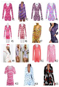 Kobiety PaJamas kombinezon Sleep Fashion Fashion Floral Long Sleeve V Szyja Bodycon Bodysuit Bodysuit Romper Shorts Pants Całkowicie 2573167