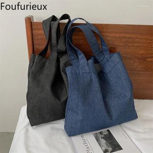 Waist Bags Foufurieux Unisex Canvas Bag Blue One Shoulder Casual Large Capacity Tote Vintage Simple Denim Versatile