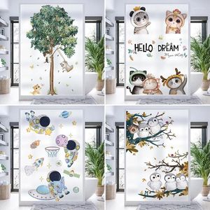 Window Stickers Jelnln Forest Universe Cartoon Frosted Electratatic Glass Film Paper Flower Badrum Toalett Integritet ogenomskinlig