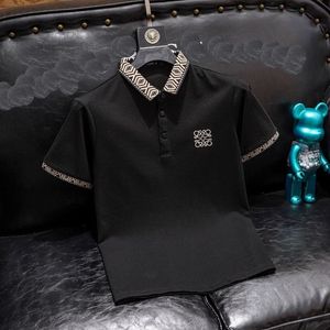 European Station Fashion Brand Embroidered Lapel Short-sleeved T-shirt Men's Summer New Pearl Cotton Slim-fit Youth Fashion POLO Shirt