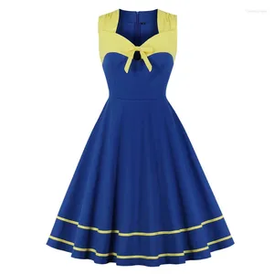 Casual Dresses Women a Line Vintage Party Tie Front Elegant Color Block Cotton Rockabilly Swing Summer Plus Size Dress