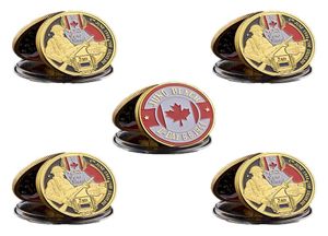 5pcs DDay Normandy Juno Beach Military Craft Canadian 2rd Infantry Division Gold Plated Memorial Challenge Coin Collectibles8558153