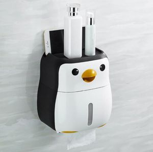 Cute Penguin Paper Container Toilet Paper Holder Wall Mounted Tissue Box Shelf27146846799497