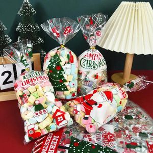 Wrap regalo 50pcs Merry Christmas Candy Cookie Borse Basketman Tree Babbo Natale Babbolla di plastica Packaging Year Decor festa