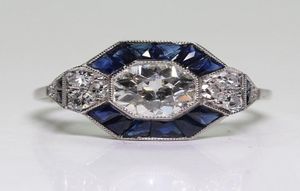 Antike Schmuck 925 Sterling Silber Diamond Sapphire Braut Hochzeit Engagement Art Deco Ring Größe 5122181284