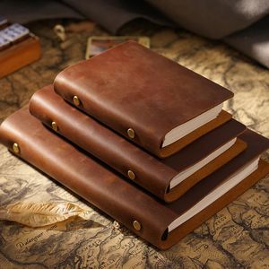 Retro Real Cow Leather Cover Notebook 96 Papers Small Medium Big Size Note Book DIY Diary Handmade Notepad Office School Gift 240410