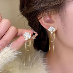 New Design White Camellia Tassel Earrings for Women Elegant Luxury Flower Drop Earrings Wedding Party Jewelry Accessories