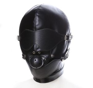 Black Sex Mask Fetish BDSM Leather Mouth Eye Slave Hood Ball Gag Sex Product Toy Bondage Erotic Costume For Couple Men Women S19702200621