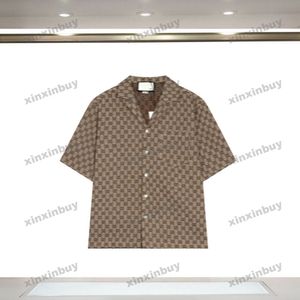 Xinxinbuy Мужчины дизайнерская футболка футболка 2024 Италия двойная буква Жаккард наборы ткани хлопка с коротким рукавом.