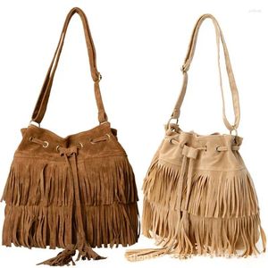 Akşam çantaları bolsos 2024 sahte süet saçak püskül kadın omuz çantası messenger vintage tarzı kız crossbody mujer bolso flecos