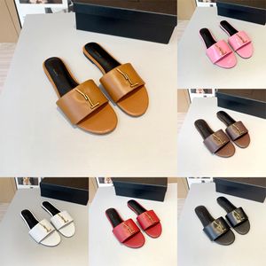 Sandálias de grife escorregadores de luxo para mulheres pretas marrom verde vermelho rosa salto plano patente couro metal damas de ouro mulas deslize sapatos de verão