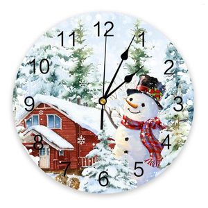 Wall Clocks Christmas Snowman Snow Scene Farm Round Clock Modern Design Kitchen Hanging Watch Home Decor Silent