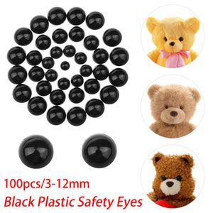 100pcs 3-12mm Black Plastic Safety Eyes For Bear Doll Animal Puppet Crafts Children Kids DIY Crafts Plush toys Dolls Accessories