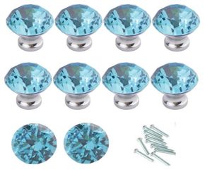 10pcs/set blu a forma di diamante in vetro in vetro manopola del cassetto del cassetto/ottimo per armadio, cucina e armadi (30 mm) 7788436