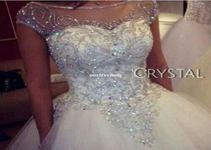 Ball Gown Wedding Dresses New Gorgeous Dazzling Princess Bridal Real Image Luxurious Tulle Handmade Rhinestones Crystal Sheer Top1307250