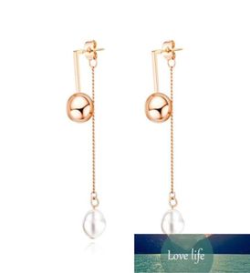 kpop pearl bead stainless steel stud earrings for women fashion rose gold chain tassel jewelry accessories kolczyki damsk Factory 7445406