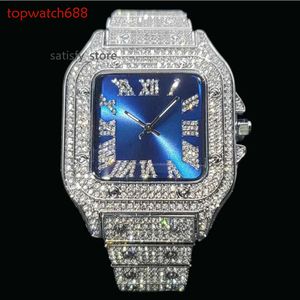 High Quality Hip Hop Jewelry Stainless Steel Blue Square Invisible Setting Iced Out Diamond Baguette VVS Moissanite Watch