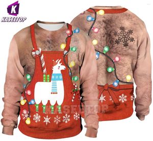 Erkek Hoodies Noel Önlük Merry Crewneck Sweatshirt 3D Baskı Erkek Kadınlar Günlük Uzun Kollu Dış Giyim Tatil Külotu