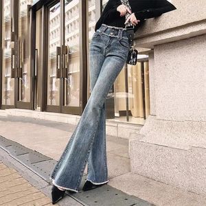 Calça feminina feminina jeans retro azul high way primavera e outono pantalones tensos de mujer