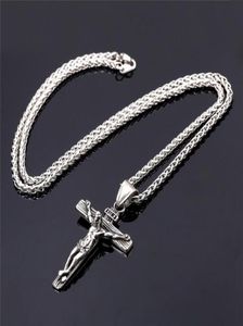 Kedjor Religiös Jesus Cross Halsband för män Guld i rostfritt stål Crucifix -hänge med kedjehalsband manliga smycken gåva6993329