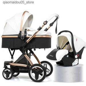 Strollers# 3-in-1 Luxury Hot Mom Baby stroller Travel Plum Reversible Baby stroller Pink stroller with car seats Q240413