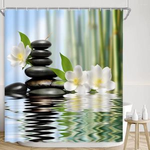 Shower Curtains Zen Curtain Scenery Green Bamboo River Landscape Stone Lotus Purple Orchid Candle Polyester Fabric Bathroom Decor