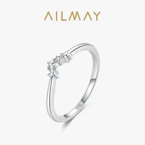 Кластерные кольца Ailmay Real 925 Серебряное серебро Симпатичная романтическая звезда Чистое кольцо из циркона
