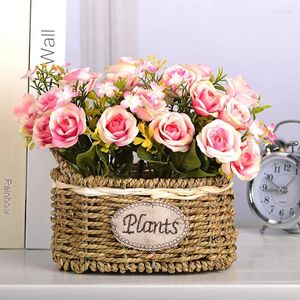 Decorative Flowers Imitation Flower Set False Willow Grass Basket Picture Frame Home Living Room Interior Decoration Idyllic Rose