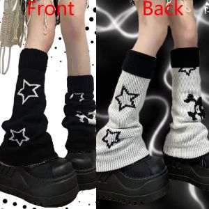 SOWKS Punk Bacak Çorapları Gotik Kafatası Yıldızı Cadılar Bayramı Aksesuarları Bacak Isıtıcıları Örme Çoraplar Y2K Sıcak Kız Kadınlar JK Uyluk Yüksek Çoraplar