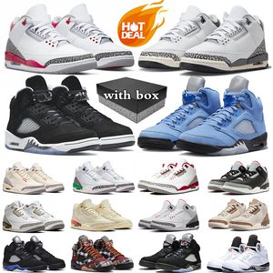 Med Box 3S 5S basketskor för män kvinnor 3 Wizards Fire Red White Cement Lucky Green 5 Unc Oreo Racer Blue Black Metallic Sports Trainers Sneakers