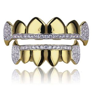 Grillz Dental Grills 18K Real Gold Teeth Caps Iced Out Top Bottom Vampire Fangs Grill Set Wholesale K3 Drop Delivery Jewelry Body Otdvg