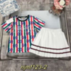 Women's T-shirt Summer Product Girls' Set Round Neck Short Sleeve Pure Cotton Ribbon with Chiffon Satin Fabric Pleats